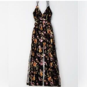 American Eagle Outfitters Floral Jumpsuit - Black and Multicolor